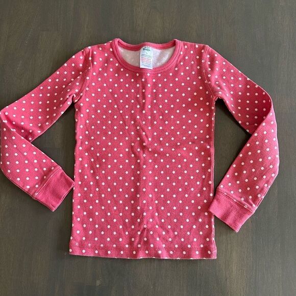 Mini Boden size 6 Pink Polka Dot Long John Pajama TOP ONLY - Picture 1 of 5